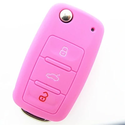 Image of Happyit Silicone Car Key Cover Case for Volkswagen VW Polo passat B5 Golf 4 5 6 Jetta Mk6 Tiguan Gol CrossFox Plus Eos Scirocco Beetle (Rose Red)