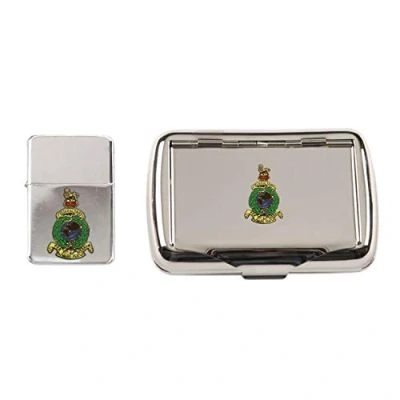 Image of Royal Marines Polished Chrome Tobacco tin and stormproof Petrol Lighter