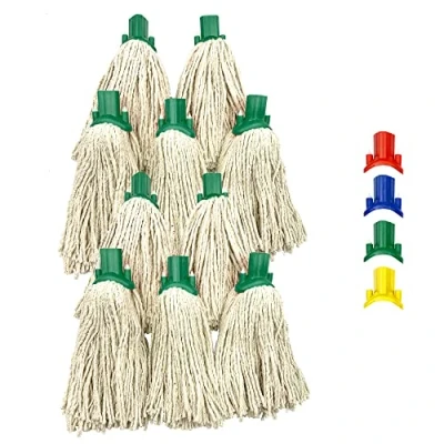 Image of Mop Heads Replacement, Colour Coded Self Threading Socket Cotton Head No.12 PY (Green, Pack of 10 Heads)