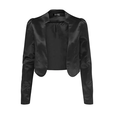 Image of Bolerose Formal Long Sleeve Satin Bolero Shrug Occasion Jacket (Black, S)