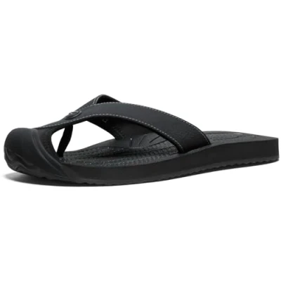 Image of KEEN Men&#039;s Barbados Breathable Comfortable Sandals Toe Protection Flip Flops, Black/Steel Grey, 11