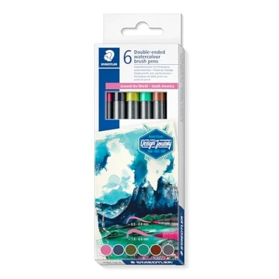 Image of STAEDTLER 3001 C6 4 Design Journey Watercolour Brush Pens Around the World Series South America (Pack of 6 Assorted Colours)