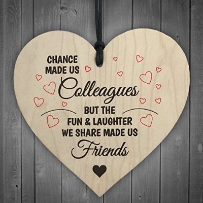 Image of RED OCEAN Colleagues Fun and Laughter Novelty Wooden Hanging Heart Leaving Gift Plaque Work Friendship Sign