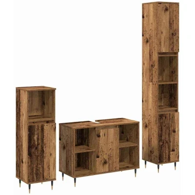 Image of vidaXL 3 piece Bathroom Furniture Set Old Wood Engineered