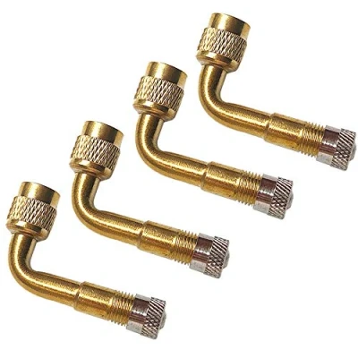 Image of QitinDasen 4Pcs Professional Tyre Valve Extension Adapter Set, 90 Degree Tire Stem Extension, Brass Air Schrader Adapter, for Car Truck Motorcycle Bike Scooter
