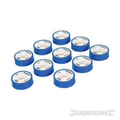 Image of Silverline White PTFE Thread Seal Tape 10pk 12mm x 12m
