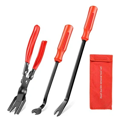 Image of GOOACC 3 Pcs Clip Pliers Set &amp; Fastener Remover Auto Upholstery Combo Repair Kit with Storage Bag for Car Door Panel Dashboard
