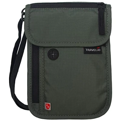 Image of TRAVELiO Passport Holder Men &amp; Women RFID Blocking Hidden Travel Neck Wallet Stash Pouch (Grey)