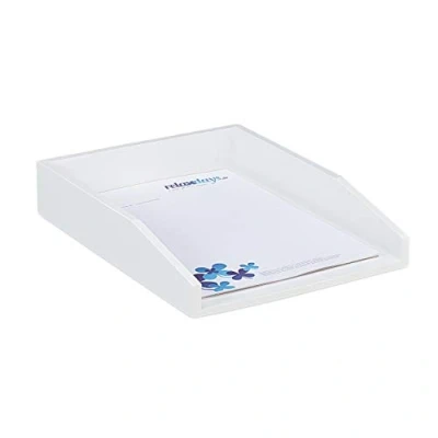 Image of Relaxdays Document Filing Tray, Stackable, DIN A4 Letter Rack, Office, Desk, Bamboo, White, 6x25x33 cm