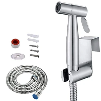 Image of Handheld Bidet Sprayer Kit,Aokilom Stainless Steel Toilet Shattaf Douche Cloth Diaper Shower Head with 1.2m Hose and Bracket Holder forPersonal Hygiene,Pet Bath,Washing Car,Water Flower,Toilet