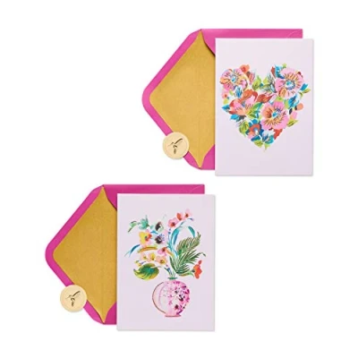 Image of Papyrus Blank Cards with Envelopes, Heart and Floral Bouquet (20 Count)