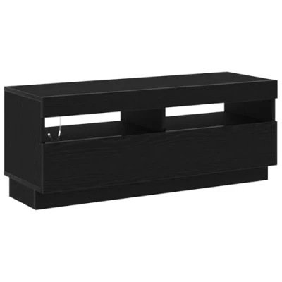 Image of vidaXL Modern Black Oak TV Cabinet with Storage/Engineered Wood Media Stand LED Lights for Living Room / 100x35x40cm Console Table
