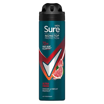 Image of Sure Men Ultra Fresh Nonstop protection MotionSense technology Anti perspirant Deodorant spray Aerosol 72h against sweat and odour 150 ml,pack of 6