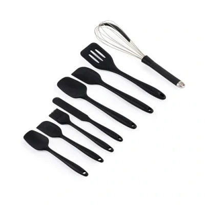 Image of Salter BW12838EU7 Bakes Silicone Utensil Set 8 Piece Cooking &amp; Baking Tools, Turner, Spoons, Spatulas, Scraper, Brush, Whisk, Stain Proof, Hanging Hooks, BPA Free, Easy Clean, Heat Resistant, Black