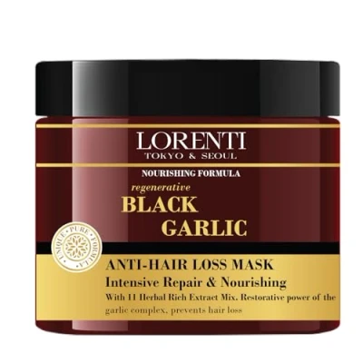 Image of Lorenti Deep Conditioning Hair Mask 500 ml For Dry, Damaged, Dense &amp; Frizzed Contains Vitamin B7 Proteins to Balance Moisturize 16.9 Fl Oz (Black Garlic)
