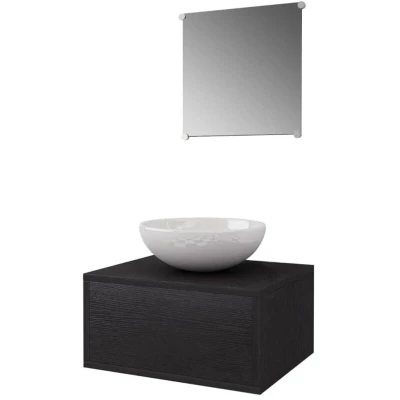 Image of vidaXL Three Piece Bathroom Furniture and Basin Set Wall Mounted Cabinet, Mirror, Sink, Easy Assembly, Black Engineered Wood