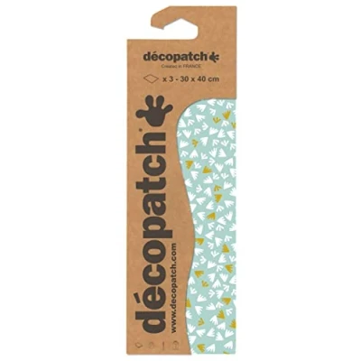 Image of Décopatch Ref C861C Blue &amp; Green Footprints Pattern Paper Pack Each Sheet 30 x 40cm, of 3 Sheets Best Used With Décopach Glue Varnish,