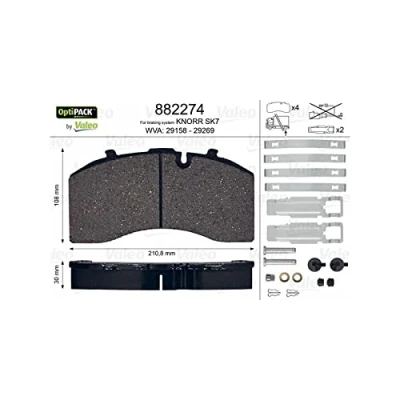 Image of 3057008500, 3057008501 Brake pad set VALEO OPTIPACK 882274 Rear Axle excl. wear warning contact without bolts/screws