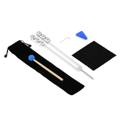 Image of DRELD 32Hz Weighted Tuning Fork Aluminium Alloy Tuner with Silicone Hammer, Triangular Tip, Velvet Pouch, Cleaning Cloth, Allen Key for Skin, Hair, Bones, Joints and Muscle Relaxation