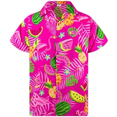 Image of King Kameha Hawaiian Shirt Men Fruit Designs Regular Short Sleeve, Flamingo Melon, Pink, XXL