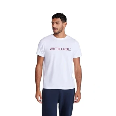 Image of Animal Classico Mens Cotton T Shirt Stylish, Lightweight &amp; Breathable Tee in Soft for Spring Summer Beach, Holiday Travel White XS
