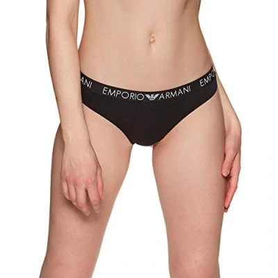 Image of Emporio Armani Women&#039;s Iconic Cotton 2 Pack Thong Underwear, Black/Black, L (Pack of 2)