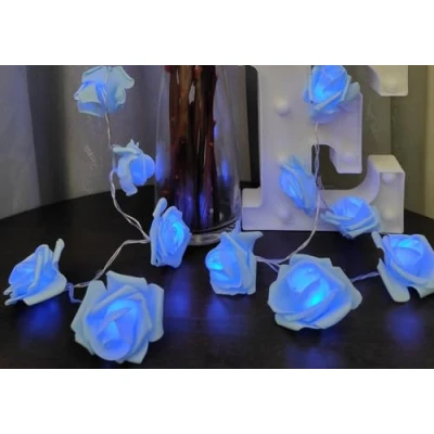 Image of Fantes LED Rose Flower String Lights Battery Operated for Wedding Home Party Birthday Festival Indoor Outdoor Decorations Diameter 6cm (Blue Blue Light, 6.6ft 20LED)