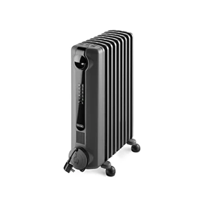 Image of De&#039;Longhi Radia S Oil filled Radiator for Rooms up to 60m3, Anti frost and ECO Functions, LED Display, Timer Safety Thermostat, with Handle Castors, 2000W, Grey