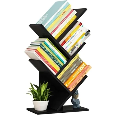 Image of Tree Bookshelf Multipurpose Countertop Hutch Bookshelf, Floor Standing Bookcase 4 Tier Storage Rack, Freestanding Free Desktop Display Book Magazine CDs Bearing 8Kg ( Color :