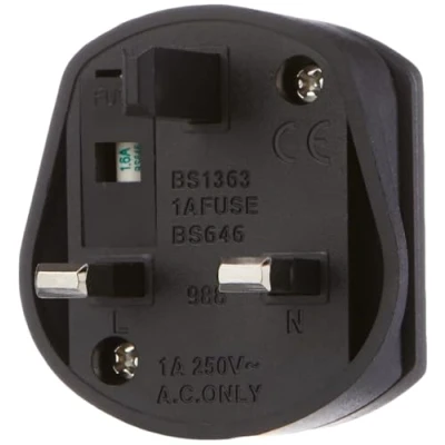 Image of EU 2 Pin To UK 3 1A Fused Adaptor Plug For Shaver/Toothbrush (Black)