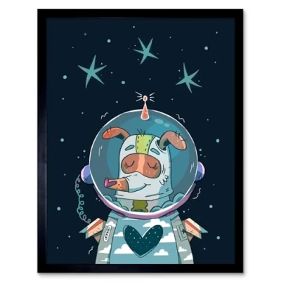 Image of Wee Blue Coo Laika Russian Space Dog Art Print Framed Poster Wall Decor 12X16 Inch