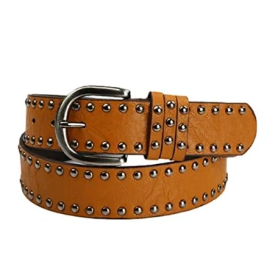 Image of Idopy Gothic Punk Women`s Circle Studded Rivet Faux Leather Belt Brown
