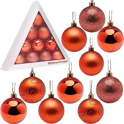 Image of Christmas Concepts® Pack of 10 60mm (2.4&quot;) Tree Baubles Shiny, Matte &amp; Glitter Decorated (Coral)