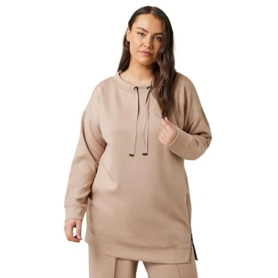 Image of EVANS Curve Natural Brown Luxe Zip Detail Sweatshirt Women&#039;s Plus Size