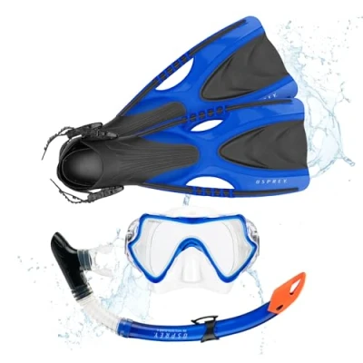 Image of Osprey Adults Snorkel Set with Flippers, 3 Piece Diving Mask and Fins for Men Women, Multiple Colours