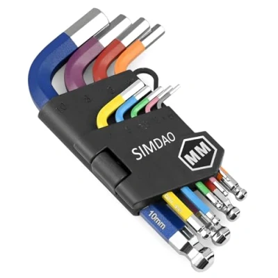 Image of Metric Hex Key Set, 9Pcs Mini Allen Set 1.5 10mm, Anti Slip Ball End Wrench for Disassembly and Maintenance of Mechanical Equipment Vehicles, with Color Coding Imperial