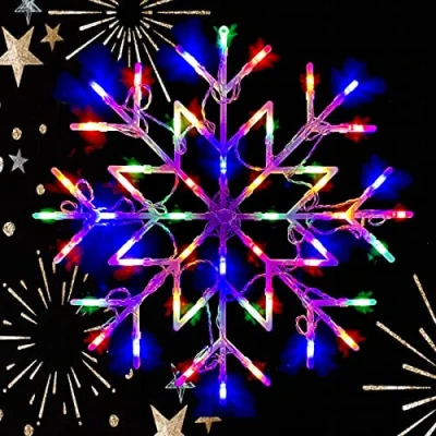 Image of Eyesome 50 LED Snowflake Light Christmas Window Home Festive Decoration Battery Operated Indoor Use Steady/Flashing Up Xmas New Year Party Office Decor 35cm x (Multi Coloured LED)