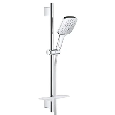 Image of GROHE Rainshower 130 Smartactive Cube Shower Rail Set 3 Spray 130mm Hand with 600mm Rail, 1750mm Silverflex Hose Chrome Finish Made in Germany 26583000