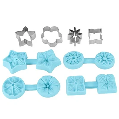 Image of Zerodis 4 Sets Flower Silicone Mouldings, Fondant Chocolate Mouldings Candy Baking Hydrangea Cherry Daisy Petunia Shape with Cutter for Birthdays Baby Showers Weddings