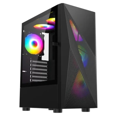 Image of CiT Falcon Airflow Micro ATX PC Computer Case With Mesh Front Panel &amp; Hinged Tempered Glass Side Motherboard Compatibility 6 x 120mm ARGB Fans Included