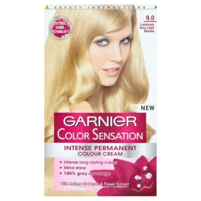 Image of 3 x Garnier Color Sensation Intense Permanent Colour Cream 9.0 Luminous Very Light Blonde