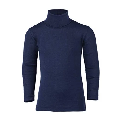 Image of Engel Merino Wool Silk Children Turtleneck T Shirt Boy Girl Organic Thermal Underwear (8 10 Years EU 140, Navy)