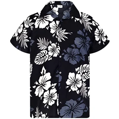Image of King Kameha Floral Vibes Mono Hibiscus Print Hawaii Colorful Stylish Shirt Standard Fit, Hibiscus, Black White, XL