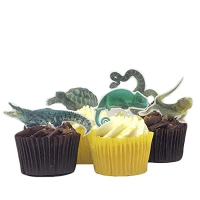 Image of 15 Stand Up Reptiles Edible Wafer Paper Cake Toppers Decorations