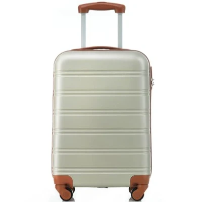 Image of ModernLuxe Suitcase, Small Hard Shell ABS Carry on Travel Trolley 4 Wheel Spinner, Lightweight Lockable Hand Luggage, 20inch, Golden Green and Brown