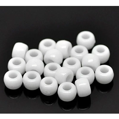 Image of 100 x Pony Beads 9mm 6mm White Acrylic Plastic Barrel Round