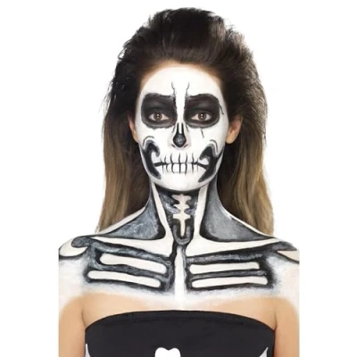 Image of Smiffys Make Up FX, Skeleton Liquid Latex Kit, 2 Colours &amp; Sponge Applicators, 29.57ml/1 US fl.oz, Cosmetics and Disguises Fancy Dress, Dress Disguises.