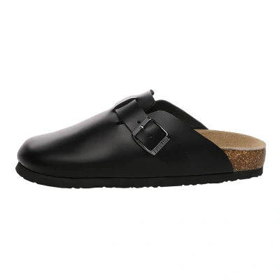 Image of EVERAU MEN Hardhead Leather Comfort Clog Sandals, Black Leather, UK WOMEN 11/UK 11