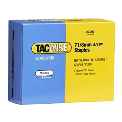 Image of Tacwise 0368 Type 71 / 8 mm Galvanised Upholstery Staples, Pack of 20,000, Silver
