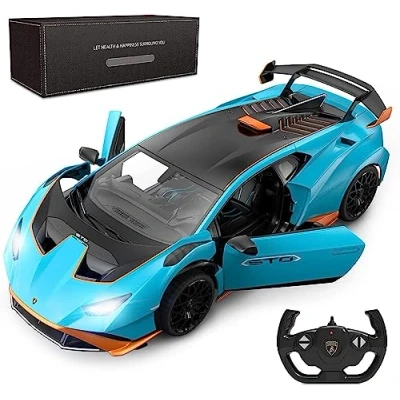 Image of Blue Lamborghini Huracán STO RC Car: 1:14 Scale High Performance Remote Control Toy Vehicle. Ideal for Racing Enthusiasts, kids